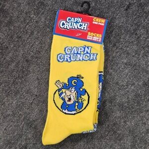Capn‎ Crunch Crew Socks Men's Shoe Size 6-12 Yellow Character Socks